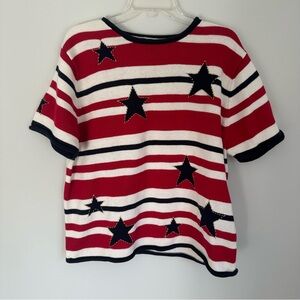 Croft & Barrow Stars and Stripe Red White Blue Short sleeve ramie cotton top XL